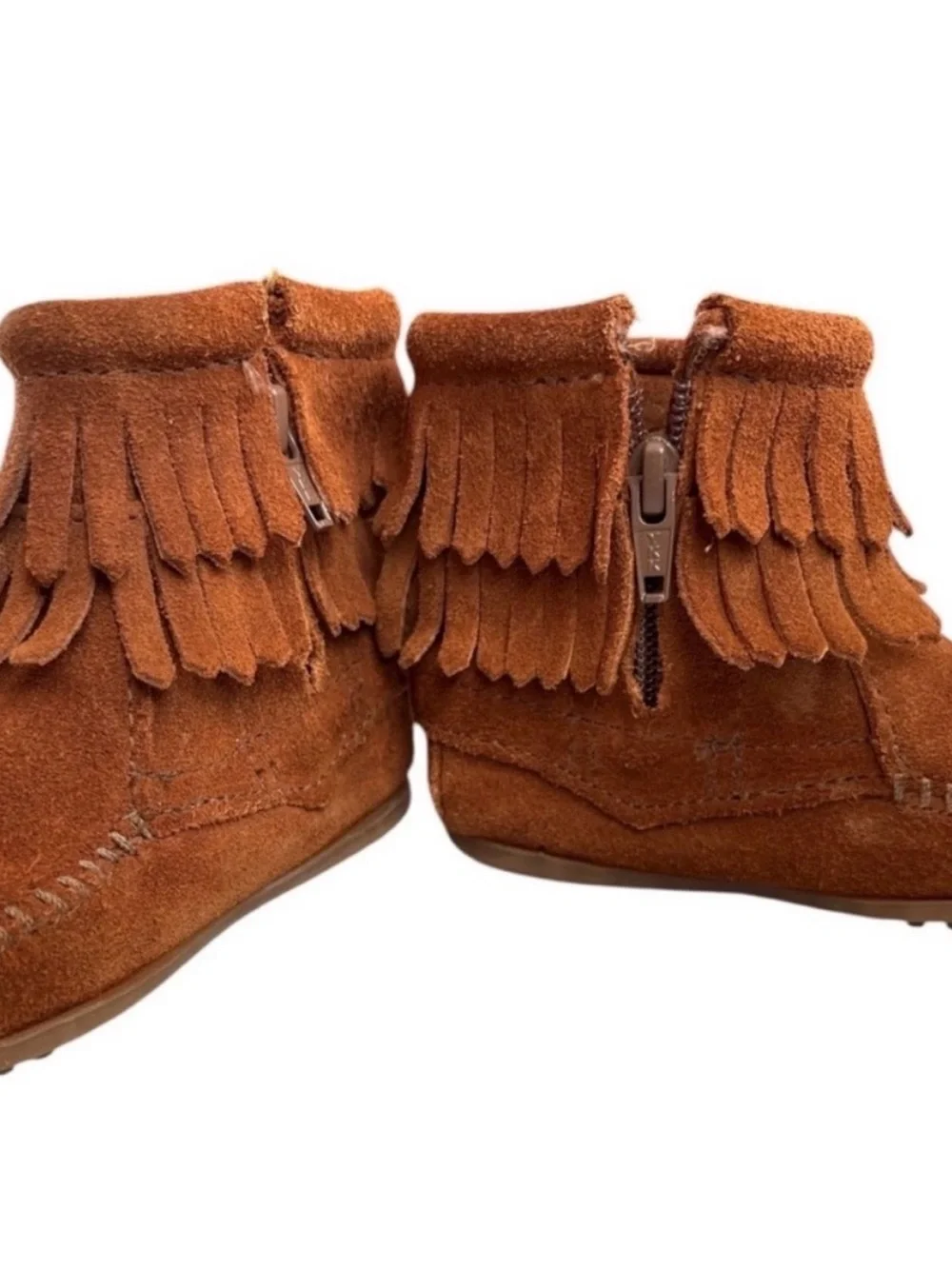 Minnetonka Kids Suede Fringe Moccasin Boot - Brown